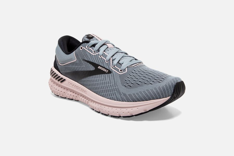 Brooks Running Shoes Womens Grey/Black/Pink - Transcend 7 Road - 9406-XBEOJ